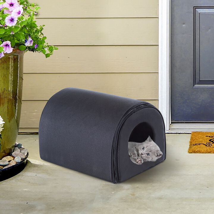 Winter Portable Heated Double Wide Water-Resistant Indoor Outdoor cat houses for multiple cats - Black