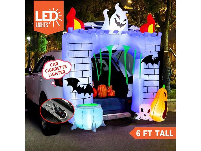 6FT Halloween Inflatable Haunted Castle with Ghost & Pumpkin &ndash; Blow-Up Trunk-or-Treat Yard Decor with LED Lights for Lawn, Garden & Party Display image number 2