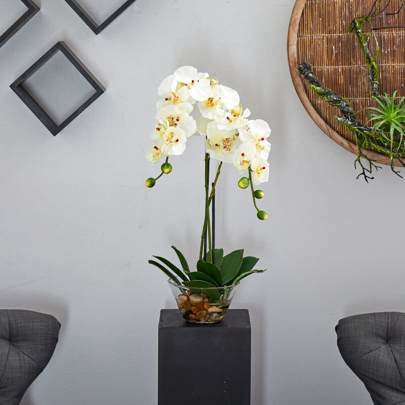 Nearly Natural 18-in Phalaenopsis w/Glass Vase