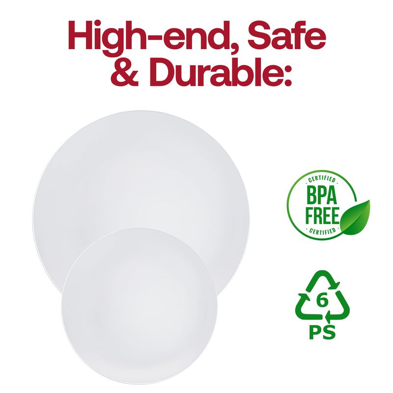 White with Silver Rim Organic Round Plastic Dinnerware Value Set (40 Sets) image number 5