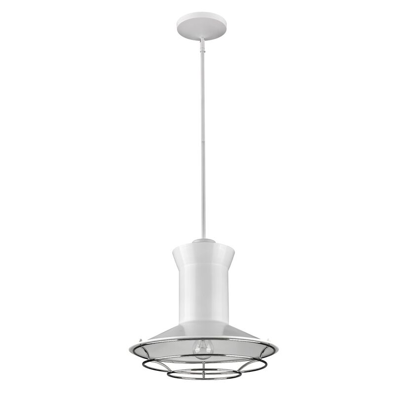 Hivvago Newport 1-Light White Pendant With Polished Nickel Louver