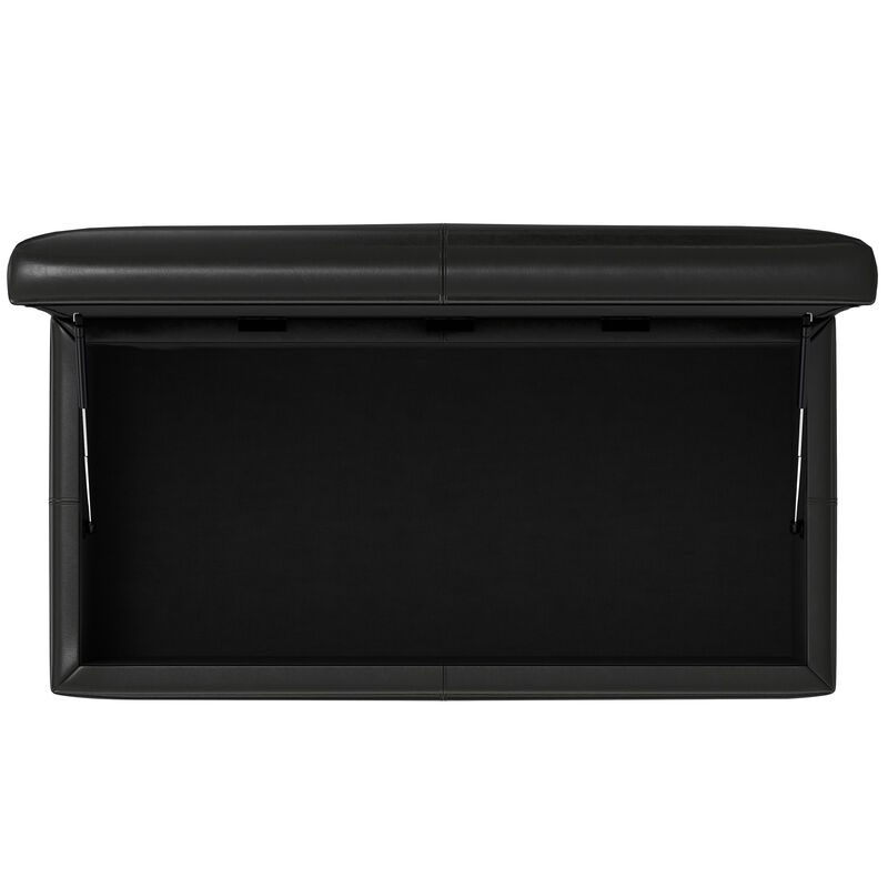 Gabbie 48 inch Wide Contemporary Rectangle Rectangular Storage Ottoman in Midnight Black PU Black faux leather, Assembled