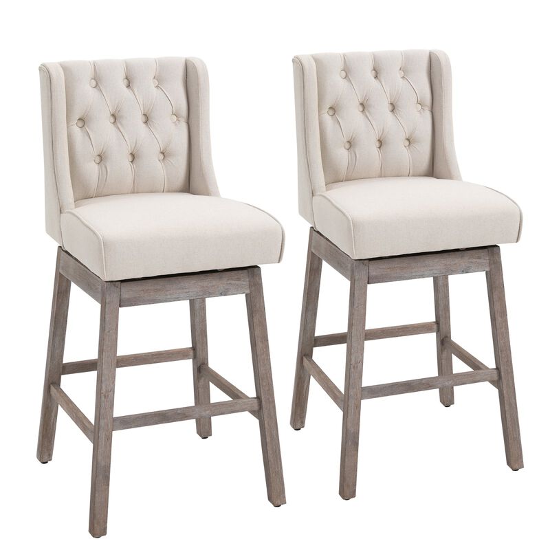 Beige Bar Duo: 2 Swivel Stools with Footrest, 180&deg; Rotation