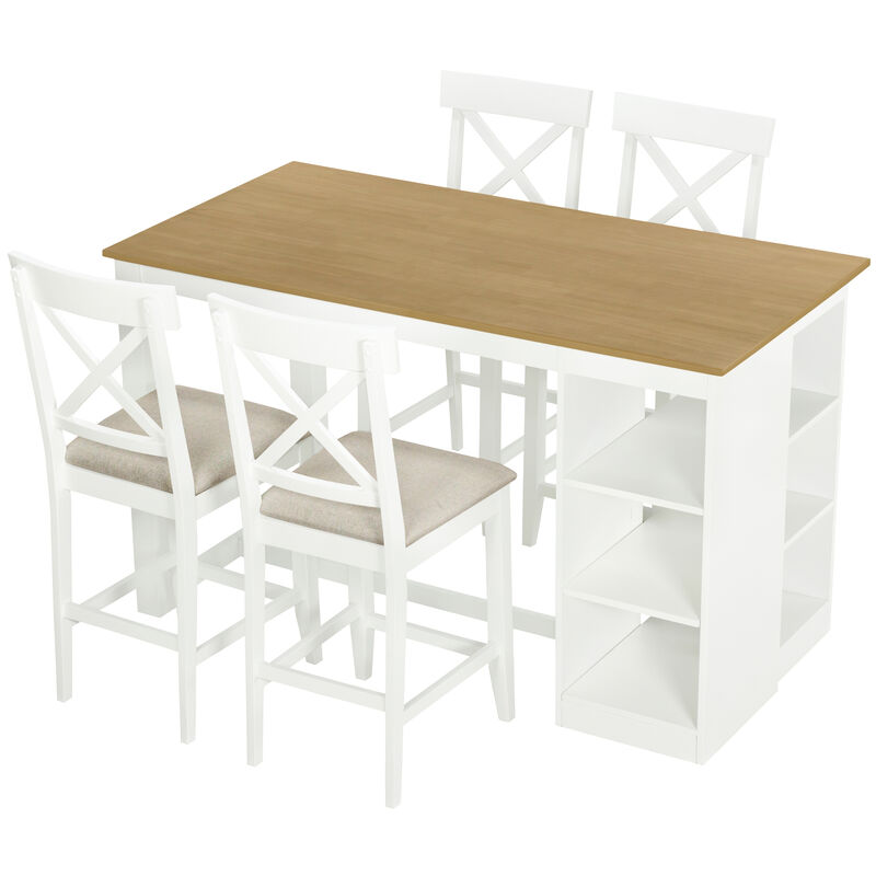 Merax Solid Wood Farmhouse Counter Height Dining Table Set