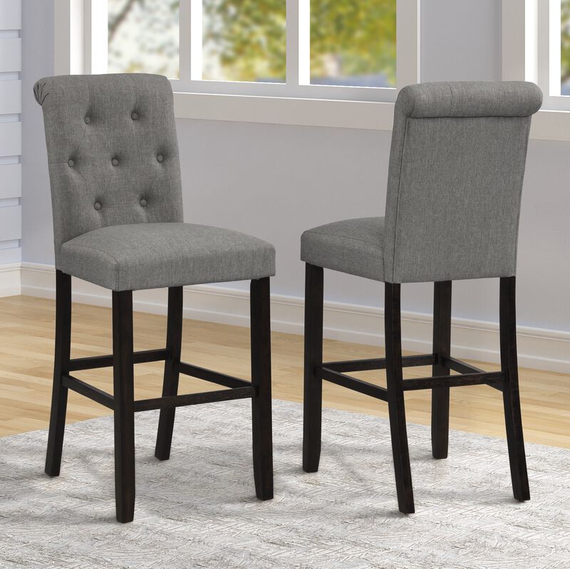 Streamdale Solid Wood Tufted Asons Barstool, Set of 2, Grey