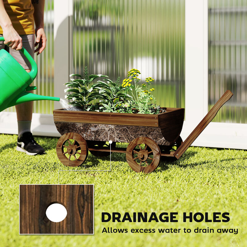Hivvago Wooden Wagon Planter with Wheels and Drainage Hole image number 4