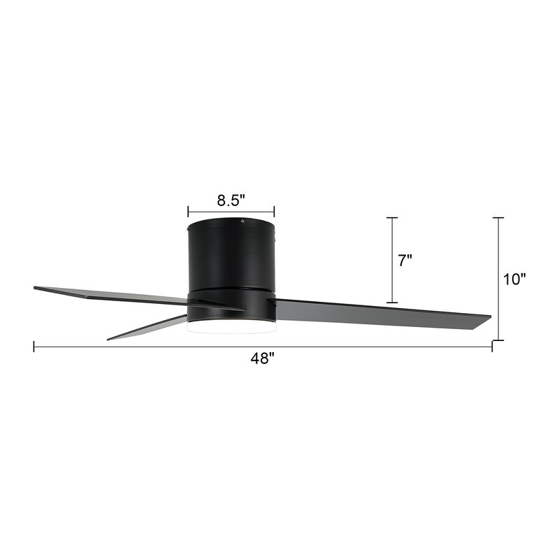 48" Modern Black LED Flush Mount Ceiling Fan with Remote Control