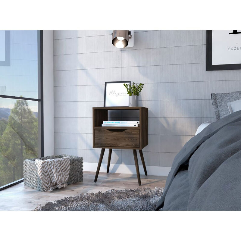 Bedroom Nightstand with One Drawer &ndash; Solid Wood Bedside Table