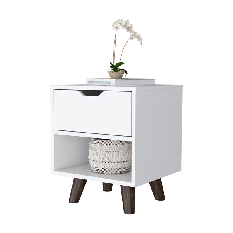 Modern Nightstand 19"H with Spacious Drawer, Open Storage Shelf and Chic Wooden Legs, Black image number 4