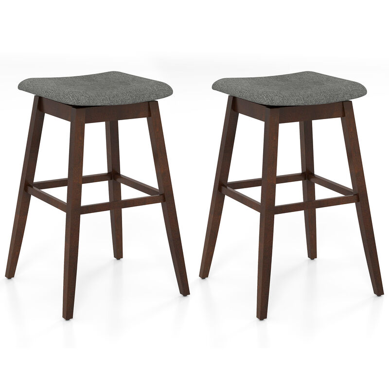 Contemporary Swivel Bar Stools Set of 2 – Padded Seat, Footrest & Rubber Wood Base
