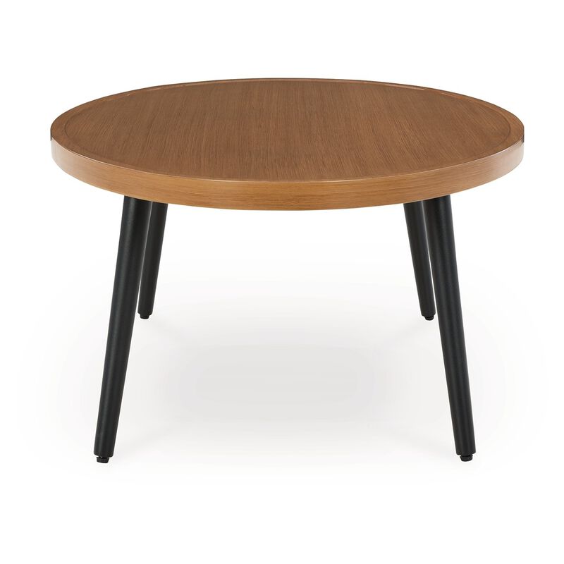 Izon Outdoor Cocktail Coffee Table, Modern 48 Inch Black Brown Metal - Benzara