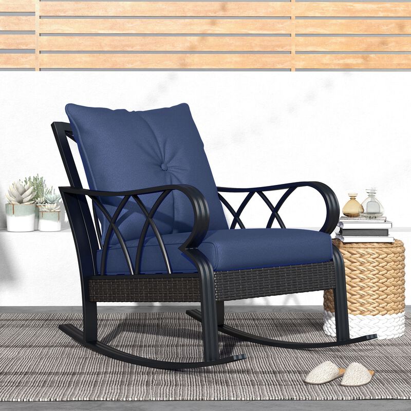 Hivvago Aluminum Frame Wicker Rocking Chair with Cushions image number 7