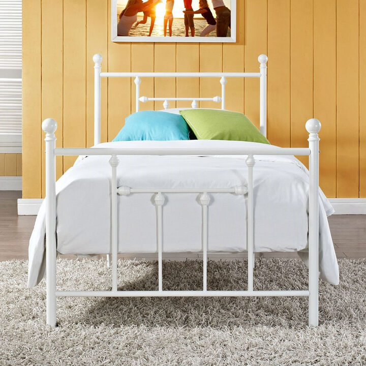 QuikFurn Full size White Metal Platform Bed with Headboard and Footboard