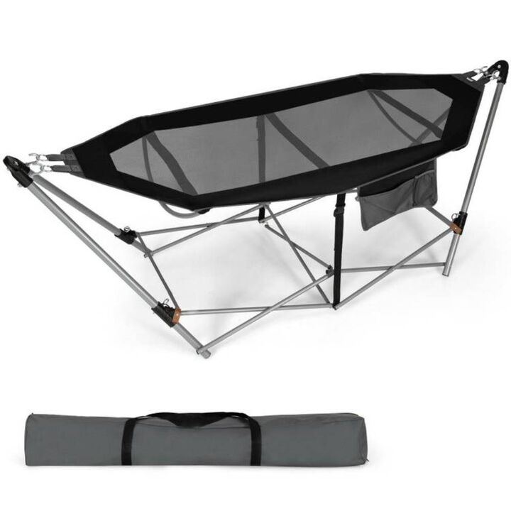 Hivvago Black Portable Camping Foldable Hammock with Stand and Carry Case