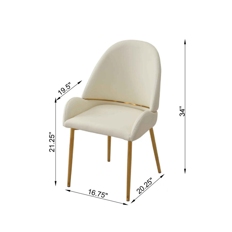 Dining Chair with PU Leather Beige color metal legs (Set of 2)