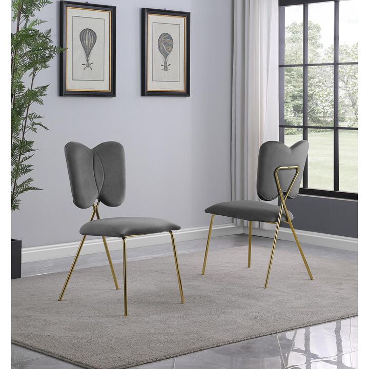 Set of 4 Dark Grey Velvet Guest Side Chair with Wingback, Chrome Gold