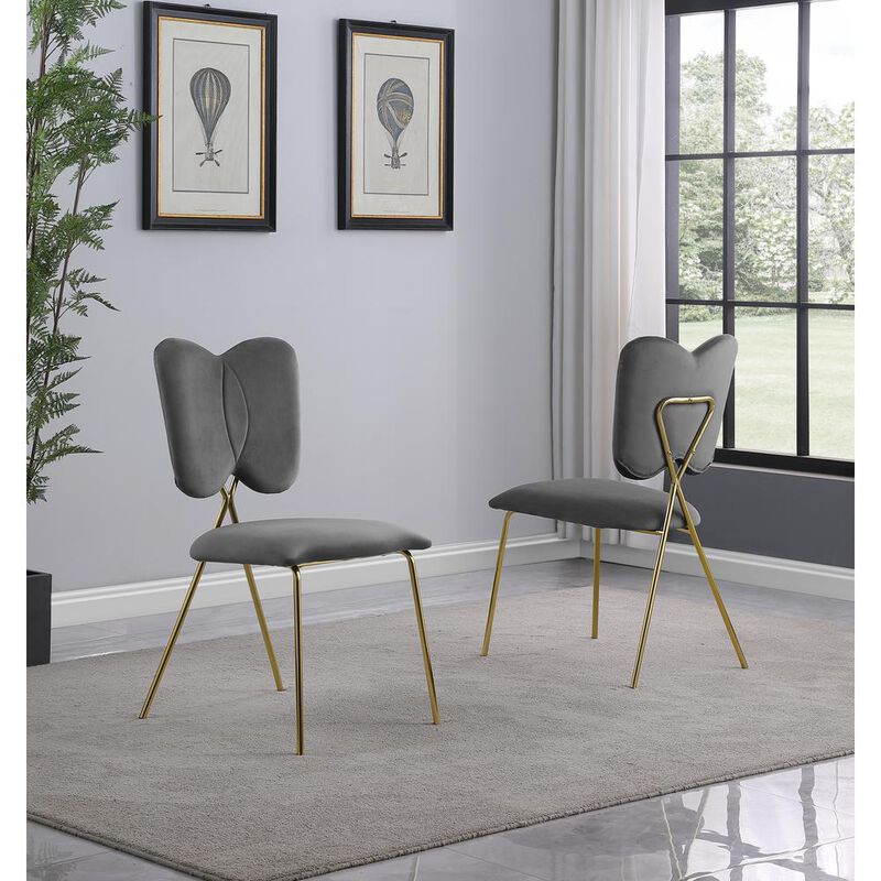 Set of 4 Dark Grey Velvet Guest Side Chair with Wingback, Chrome Gold