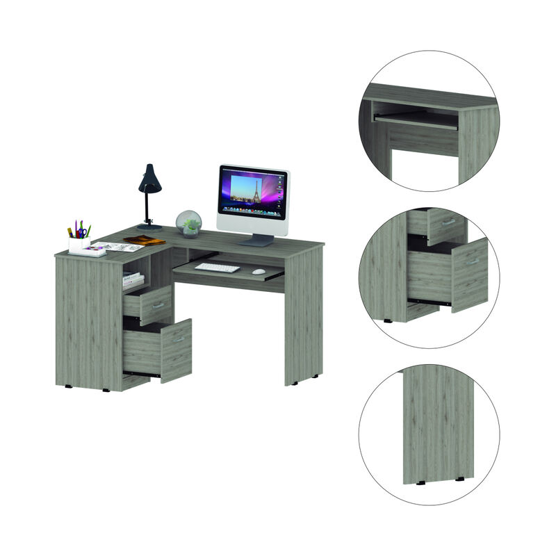 Streamdale Light Gray L-Shaped Desk with Keyboard Tray and Storage