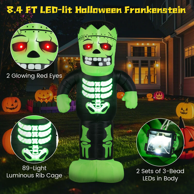 Blow Up 8.4 ft Frankenstein Halloween Inflatable Decoration for Outdoors-Green image number 5