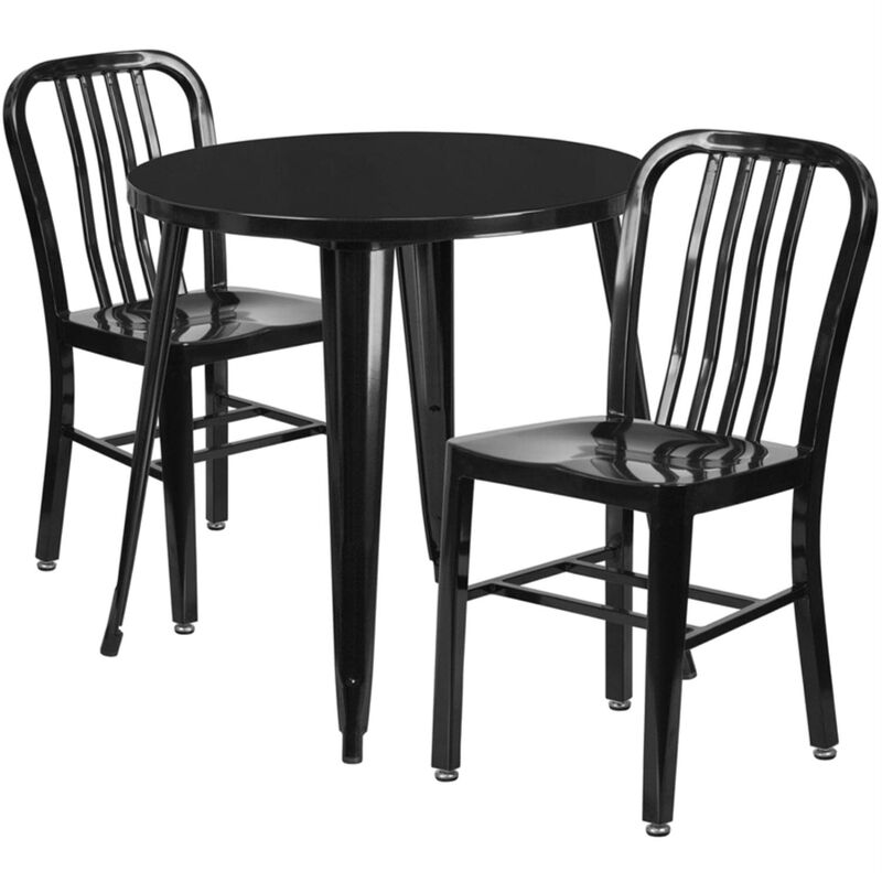 Flash Furniture Craig Commercial Grade 30" Round Black Metal Indoor-Outdoor Table Set with 2 Vertical Slat Back Chairs image number 1