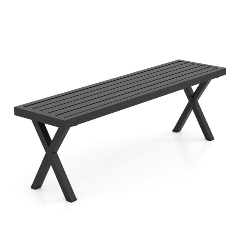 Hivvago Patio Metal Bench with Slatted Seat and X Legs