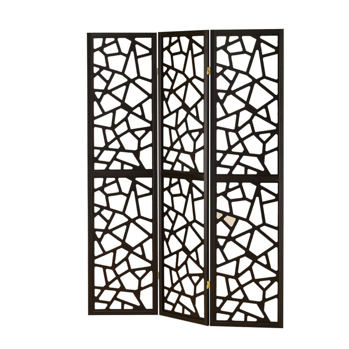 Intricate Mosaic Cutouts Folding Screen, Black-Benzara