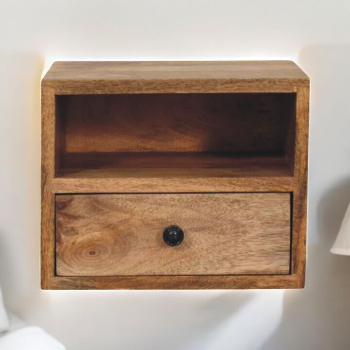 Artisan Furniture Solid Wood Solis 1-Drawer Oak-ish Wall Mounted Nightstand