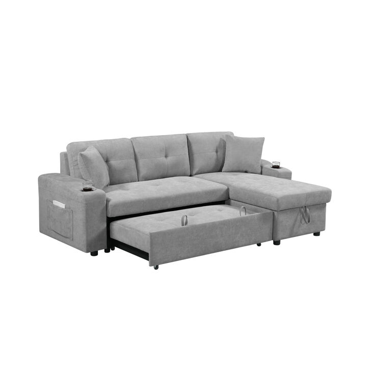 convertible corner sofa with armrest storage, living room and apartment sectional sofa, right chaise longue and gray