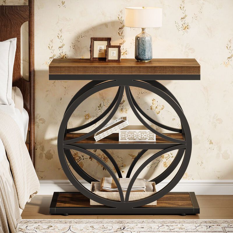 Narrow Industrial Bedside Table with 3-Tier Storage, End Table image number 5
