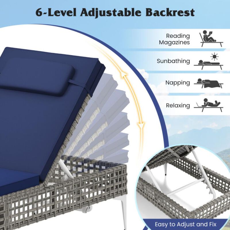 Hivvago Patio Chaise Lounge Chair with 6-Level Adjustable Backrest and Headrest for Poolside