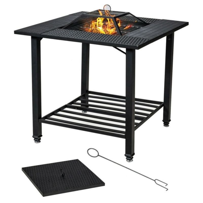 QuikFurn 4 in 1 Square Fire Pit, Grill Cooking BBQ Grate, Ice Bucket, Dining Table