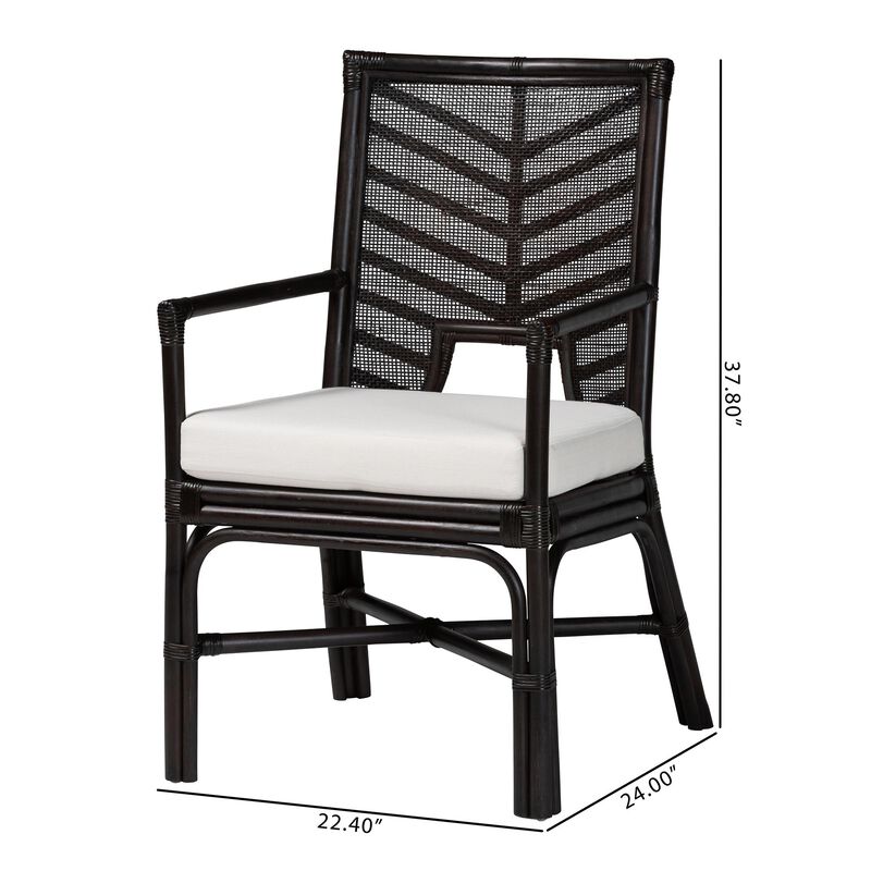 bali & pari Oscar Natural Rattan Dining Chair - Handwoven Wicker Accent Chair with Chevron Back and Armrests for Kitchen or Dining Room image number 8