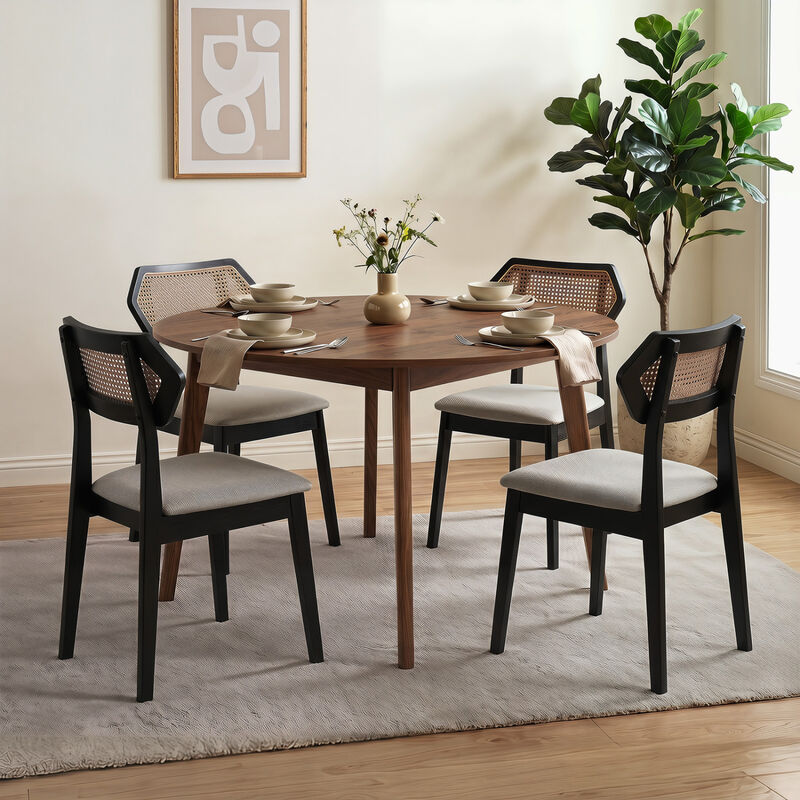 Set of 4 Dining Chairs with Rattan Back for Dining Room and Kitchen image number 3
