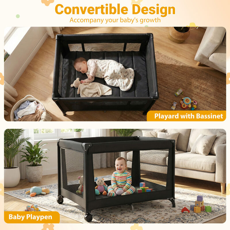 Folding Baby Playard with Soft Mattress and Portable Travel Crib for Infants image number 7