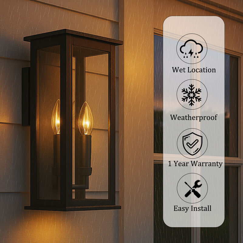 1 Light H12 in. Modern Matte Black Outdoor Wall Light with Dusk-to-Dawn Sensor Simplicity Exterior Wall Sconce with Clear Glass Shade for Porch Garden image number 3