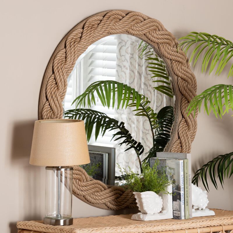 bali & pari Romana Braided Rope Mirror &ndash; Coastal Mirror with Woven Jute Accents for Farmhouse, Boho Wall Decor, Beach House
