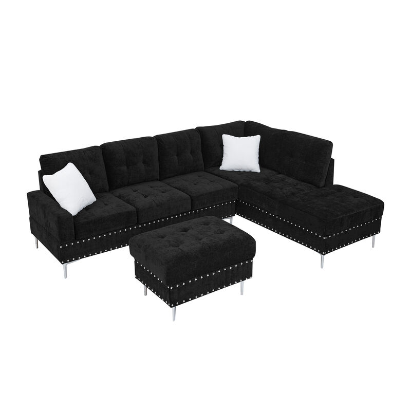 Mid-Century  Sectional Sofa Storage Ottoman Sets