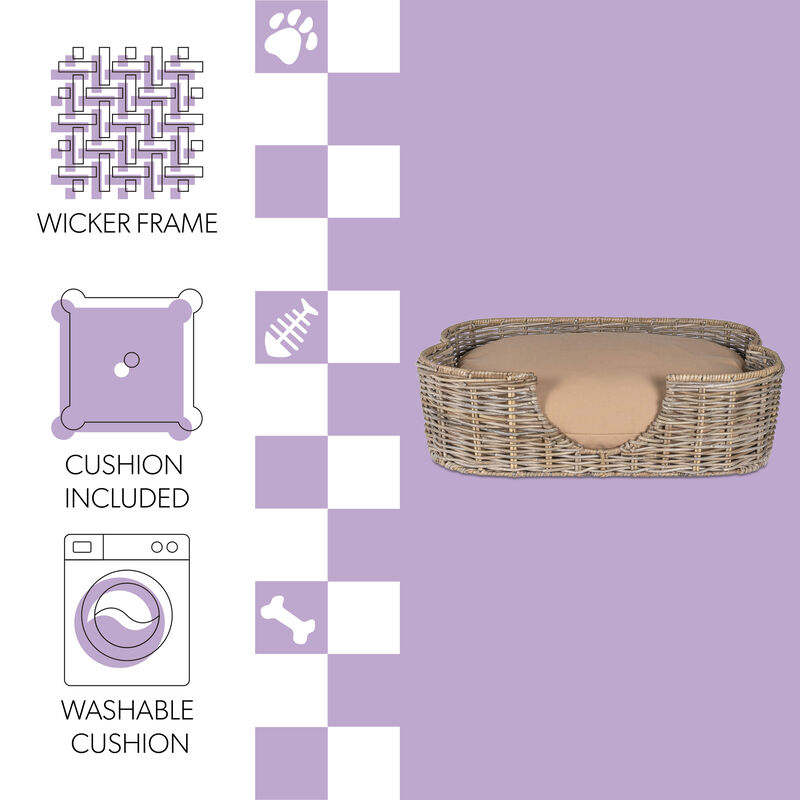 Scallop Tropical Handwoven Rattan Dog Bed with Machine Washable Cushion