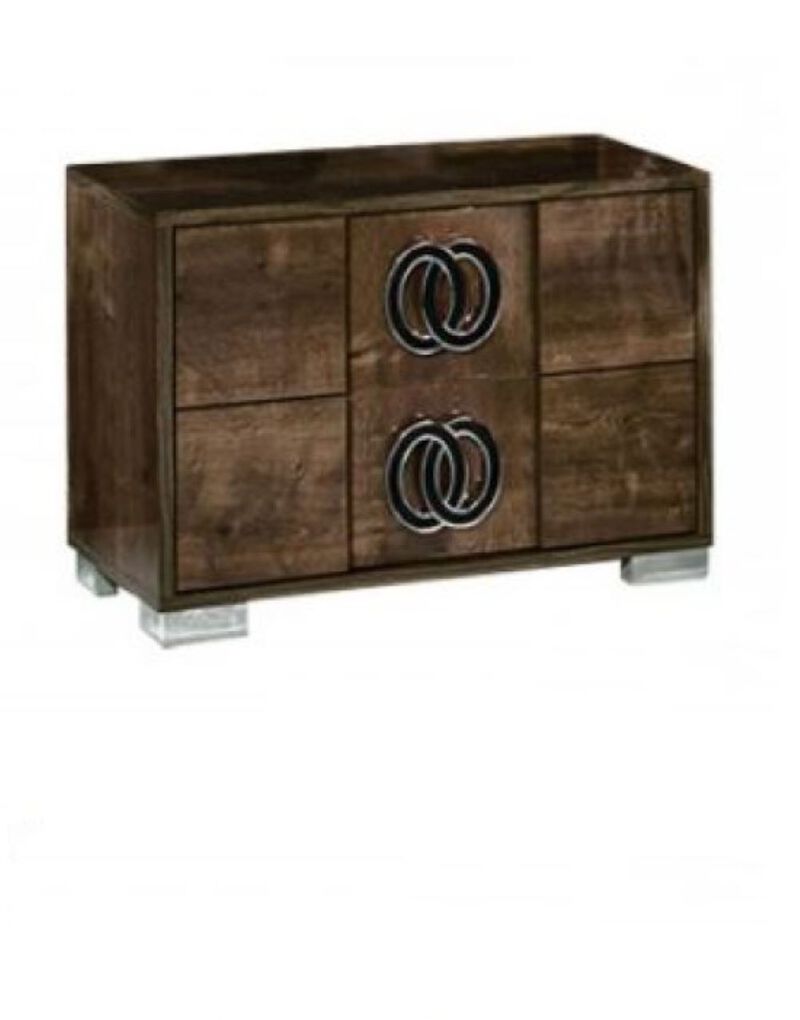 Sleek MDF Veneer Nightstand with Chrome Handles and Storage image number 4