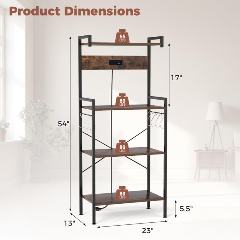 Hivvago 4-Tier Kitchen Bakers Rack with Power Outlet and 8 Hooks