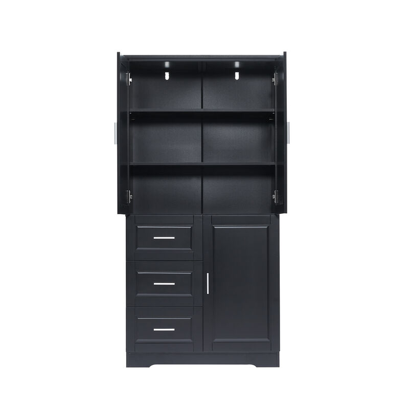 Whisen Tall and Wide Storage Cabinet with Doors, Three Drawers and Adjustable Shelf