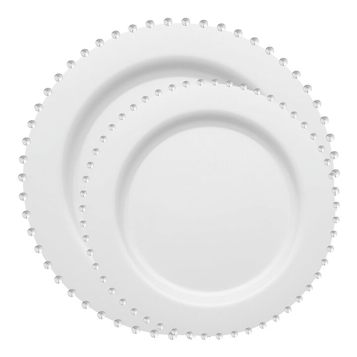 White with Silver Pearl String Round Plastic Dinnerware Value Set (60 Sets)