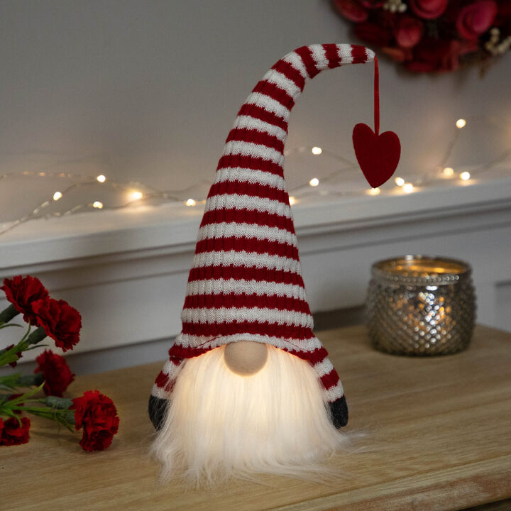 LED Lighted Striped Hat with Heart Valentine's Day Gnome - 12.5"