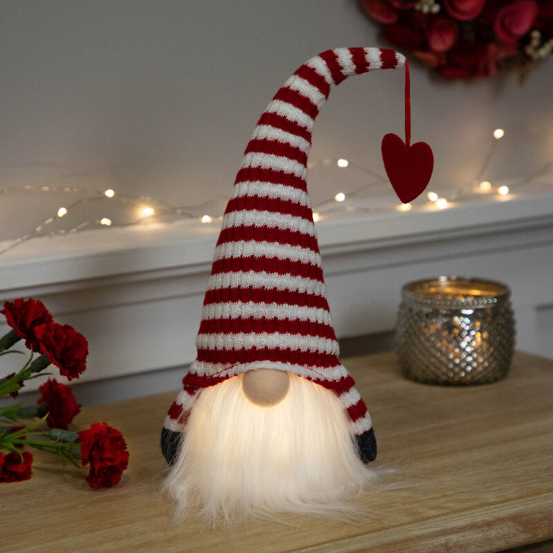LED Lighted Striped Hat with Heart Valentine's Day Gnome - 12.5" image number 1
