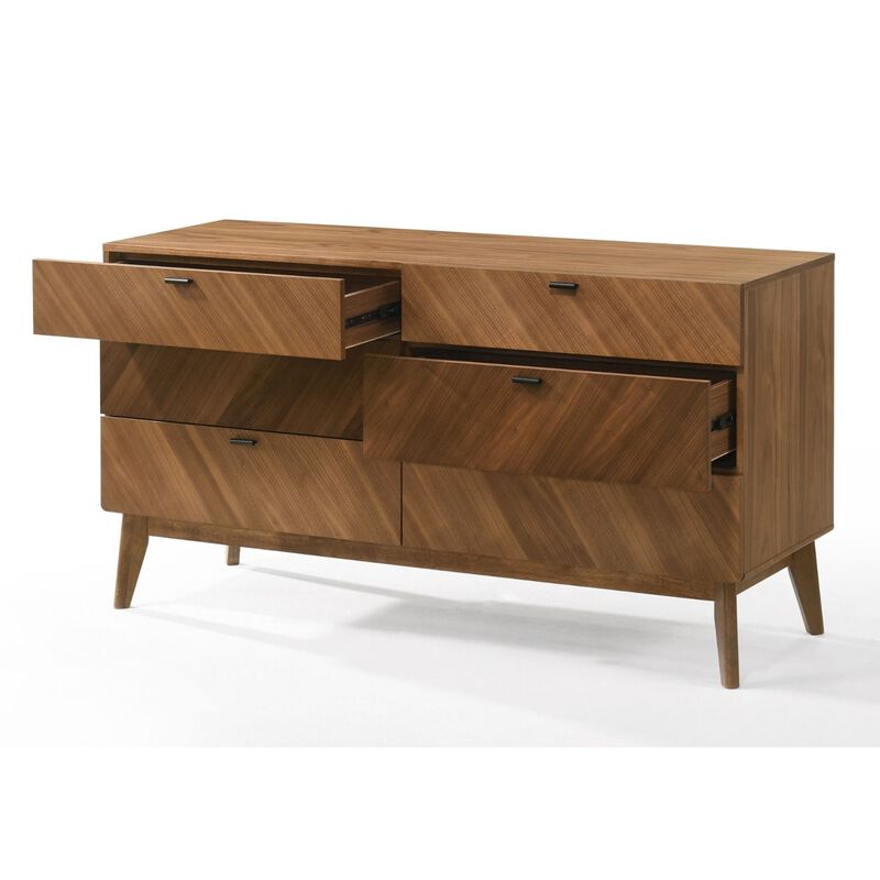 Nova Rem 55 Inch Wide Dresser, 6 Drawers, Metal Bar Handles, Angled Legs - Benzara