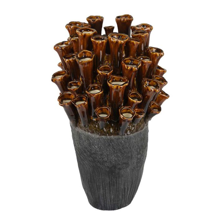 Cior Decorative Vase, Coral Shape, 18 Inch Gray and Brown Ceramic