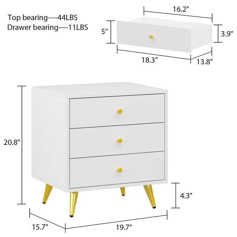FUFU&GAGA Nightstand with Contemporary Design, 3 Drawers, Durable Composite Material, (19.7" W x 15.7" D x 20.8" H), White