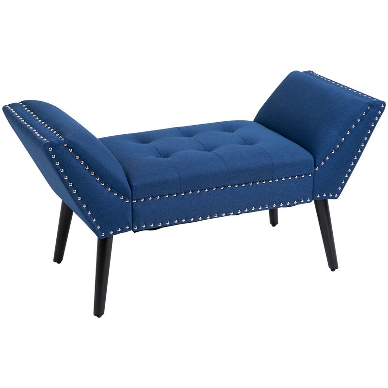 Blue Living Room Ottoman: Button Tufted Fabric Upholstered Bench
