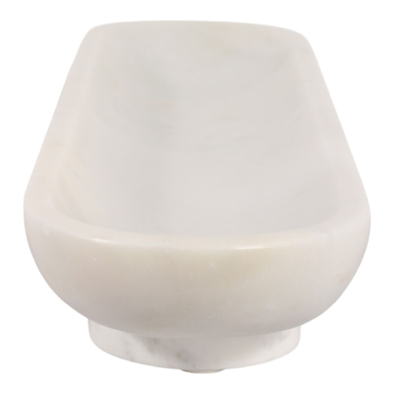 24x6" Long Oval Footed Marble Bowl, White image number 2