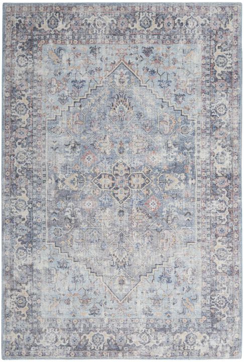 HomeRoots Floral Medallion Power Loom Distressed Washable Area Rug